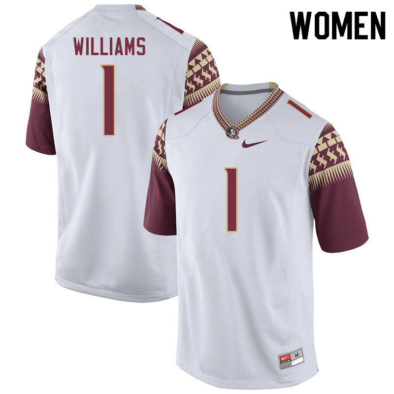Women #1 D.J. Williams Florida State Seminoles College Football Jerseys Sale-White - Click Image to Close